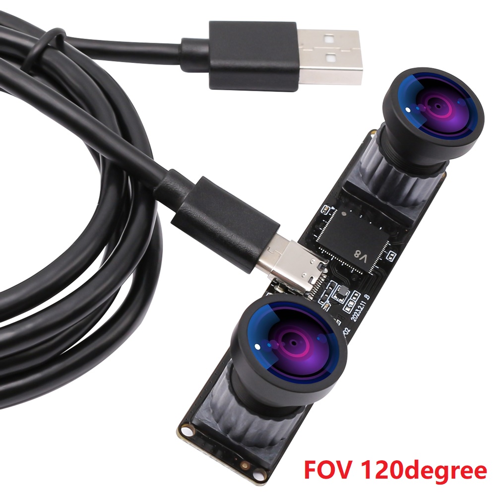 ELP 4MP Sync USB Camera With Dual Lens Wide Angle 120dergee Micro Distortion Binocular Mini UVC FHD USB2.0 Webcam Board Face Recognition Camera Compatible Raspberry Pi Linux Android Windows